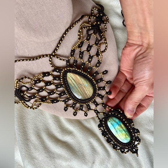 Jewelry - OMG! STUNNING GODDESS Hemp + Flash Labradorite Statement Necklace OOAK